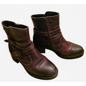 Bull Boxer Jade Distressed Leather Moto Boot 9 Burgundy Brown Zip Biker Portugal